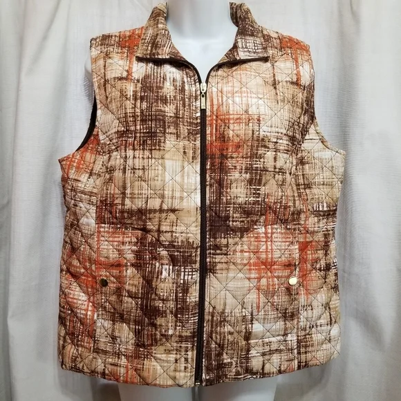 Alia Orange And Brown zip Up Size 12 petite vest - Picture 2 of 8